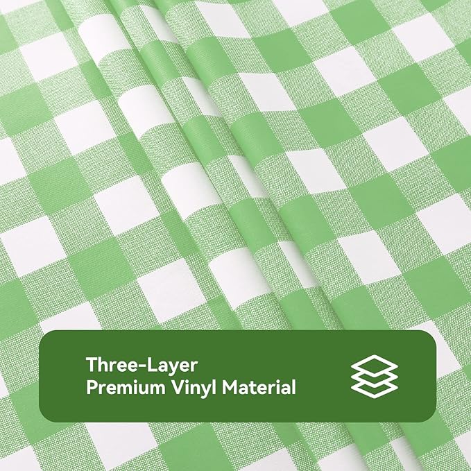 Romanstile Square Vinyl PVC Tablecloth, 100% Waterproof Buffalo Plaid Plastic Table Cloth, Oil Proof Heavy Duty Wipeable Table Covers for Dining/Camping/Picnic/Outdoor - 54 x 54, Light Green