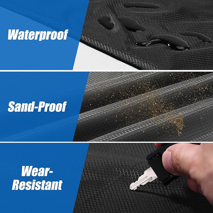 Odoland Pocket Blanket Picnic Blanket, 71" x 63" SandProof Waterproof Outdoor Beach Blanket with Portable Bag, Foldable Lightweight Sand Free Quick Drying Beach Mat for Hiking Camping Travel, Black