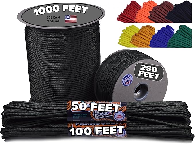 BORED? PARACORD! 550 lb Paracord - Ideal for Crafting, Camping, DIY Projects, Active & Military Outdoors - Strong Survival Rope - Tactical Parachute Cord Type III - Olive Drab Green 250 Feet