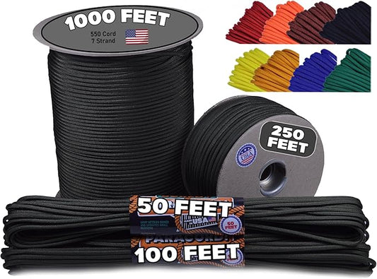 BORED? PARACORD! 550 lb Paracord - Ideal for Crafting, Camping, DIY Projects, Active & Military Outdoors - Strong Survival Rope - Tactical Parachute Cord Type III - Olive Drab Green 1000 Feet