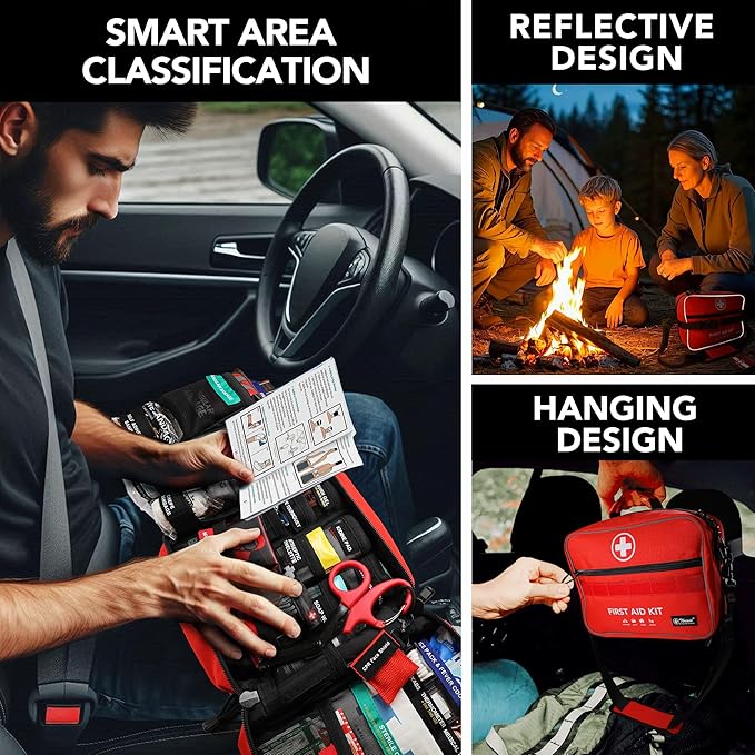 430 Piece First Aid Kit, Well-Organized Premium Waterproof Compact Trauma Medical Kits for Any Emergencies, Ideal for Home, Office, Car, Travel, Outdoor, Camping, Hiking, Boating (Red)