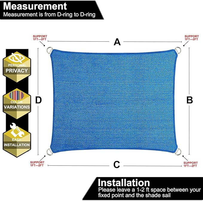 9' x 25' Blue Outdoor Sun Shade Sail Canopy ??UV Resistant Permeable Awning Fabric for Patio, Garden, Backyard, Pergola, Carport, Lawn Shelter Cover