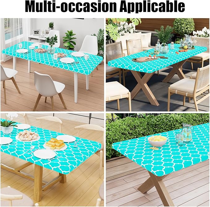Smiry Rectangle Picnic Table Cover, Waterproof Elastic Fitted Camping Tablecloths for 6 Foot Tables, Wipeable Flannel Backed Vinyl Tablecloth Protector for Indoor, Outdoor (Teal, 30x72 Inches)