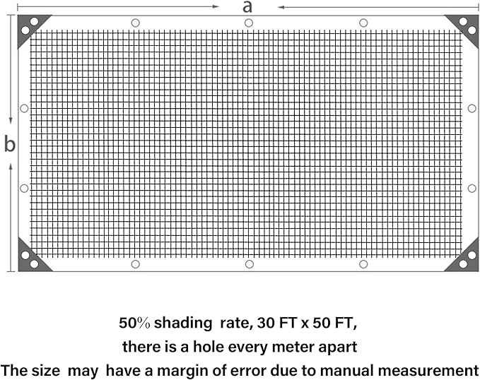 winemana Black Shade Cloth 50%, 30x50 FT Mesh Tarp - Garden Shade for Greenhouse, Patio, Vegetables, Plants Cover and Chicken Coops, Sun Shade Net for Outdoor Protection with Reinforced Grommets