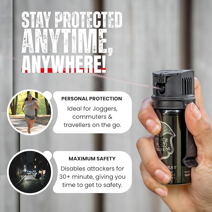 POLICE MAGNUM Pepper Spray Self Defense- Max Strength- 16ft Range- Portable Law Enforcement Unit - Made in The USA - 1 Pack 2oz Flip Top
