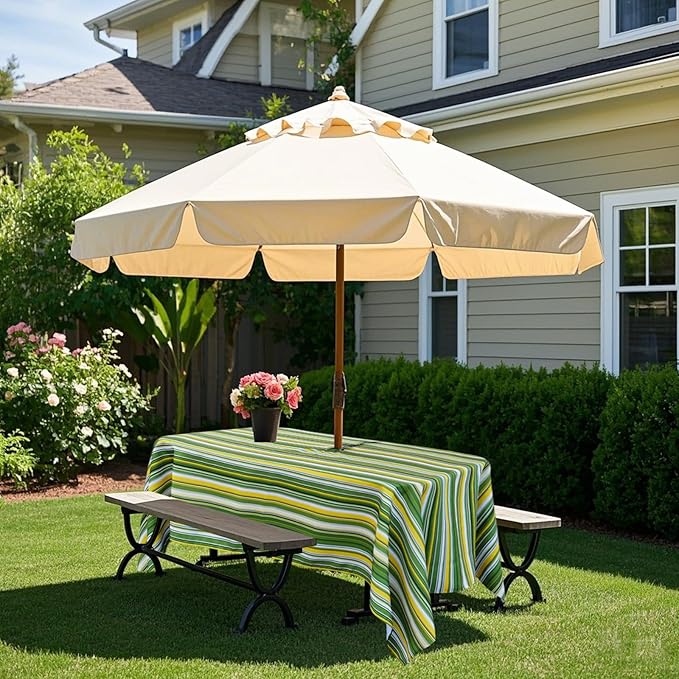 Poise3EHome 60X84 Outdoor/Indoor Waterproof Spillproof Rectangle Tablecloth with Umbrella Hole for Camping, Picnic, Party, Patio Table, Spring, Green Stripe