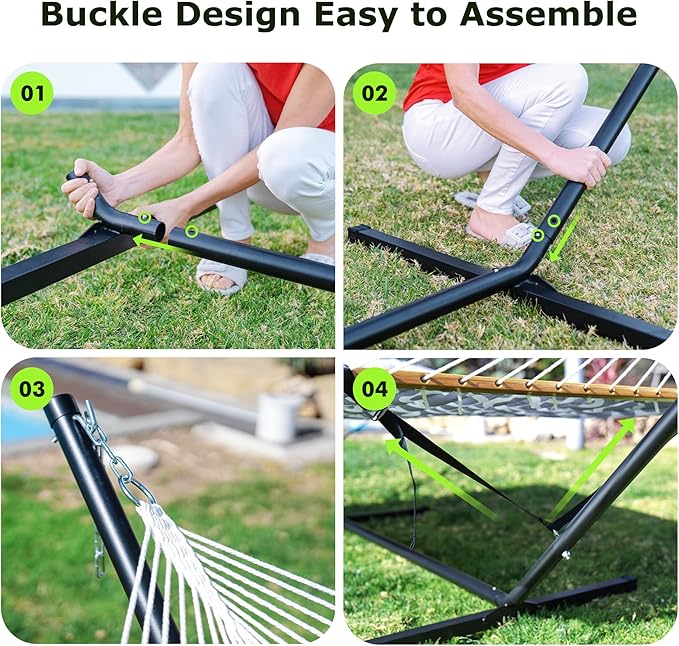 Double Hammock with Stand for Outdoor, Heavy Duty Portable Hammock with Adjustable Steel Stand for Patio, Garden, Beach, Backyard - Includes Carrying Bag,Blue