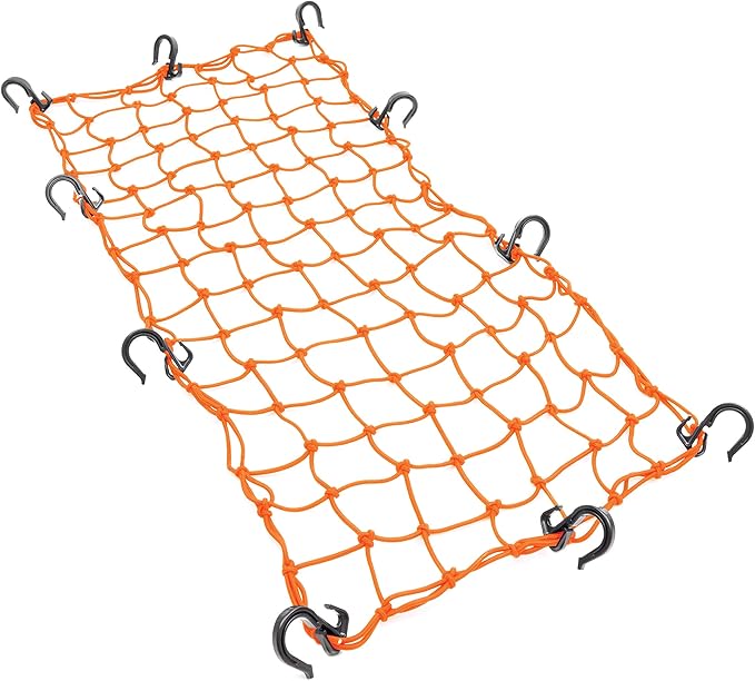 Powertye 15in x 30in Elastic Cargo Net with 10 Adjustable Hooks and Tight 2in x 2in Mesh, Orange