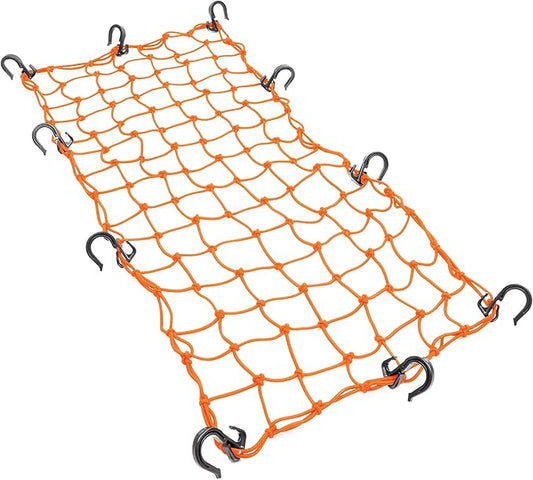 Powertye 15in x 30in Elastic Cargo Net with 10 Adjustable Hooks and Tight 2in x 2in Mesh, Orange