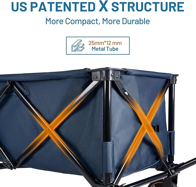 TIMBER RIDGE 51.2'' Extended Collapsible Wagon Cart with Brakes and Cargo Net, 350LBS Heavy Duty Foldable Utility Wagon with Adjustable Handle, 400L Capacity Portable Cart for Camping Sports Shopping