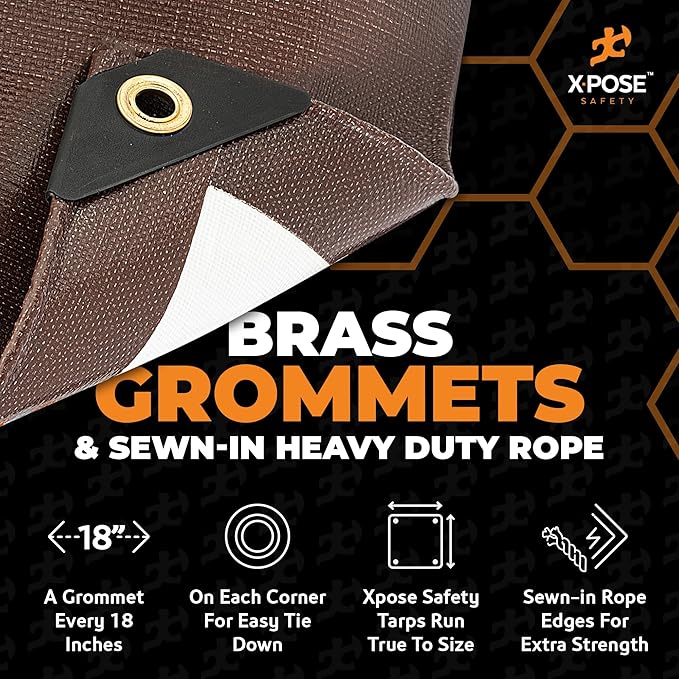 Xpose Safety 20 Mil Ultra Heavy Duty Tarp - 12' x 20' Brown/White, Waterproof, UV Protection, Reinforced Corners