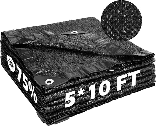 Garden expert 75% Black Shade Cloth 5x10FT Taped Edge with Grommets Sun Net Mesh for Garden Patio Backyard UV-Resistant