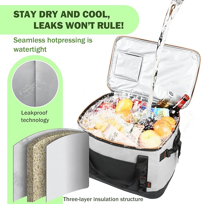 Tirrinia Large Cooler Bag Insulated, 48 Cans Leakproof Soft Camping Coolers, Portable Beach Cooler with Shoulder Strap for Picnic, Beach, Travel Road Trip