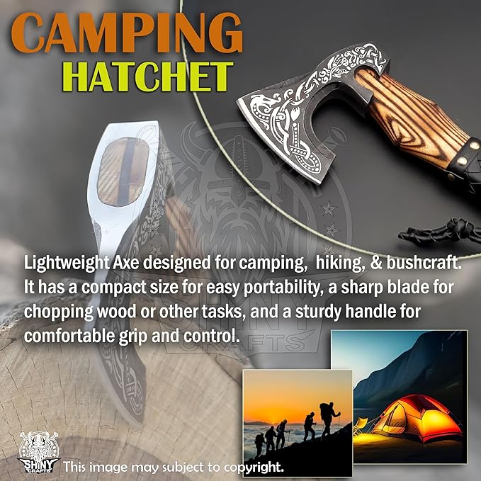 SHINY CRAFTS- Axes Berserker Axe Hatchet Tomahawk Norse Axe-Viking Axe Real Hatchet Viking - Gift for Men Camping Hatchet Bearded Axe - Leather Sheath (SCA 19)