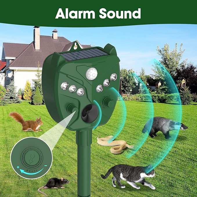 Solar Ultrasonic Animal Repellent Outdoor - NAVISOVL - Cat, Squirrel, Deer Repeller, Motion Sensor&Flashing Light, Repel Dogs,Boar,Deer,Fox,Raccoon,Skunk,Rabbit,Bird Deterrent for Yard&Farmland