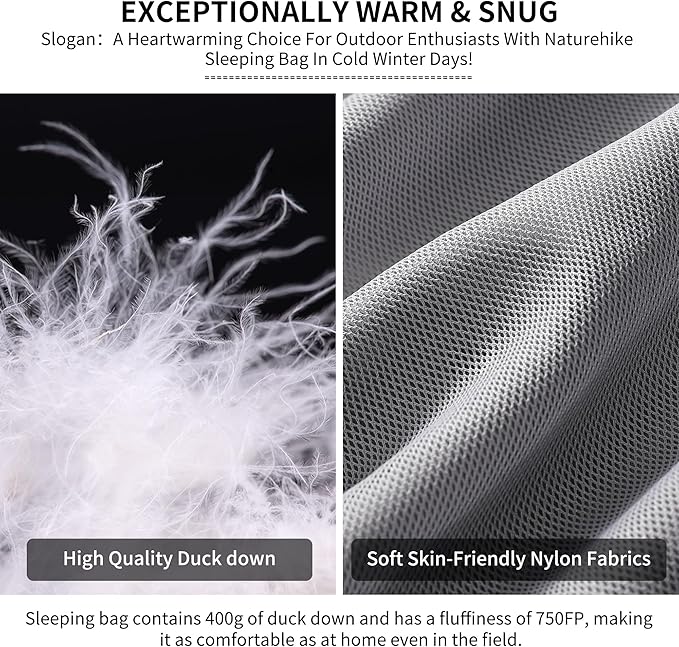 Naturehike Ultralight Down Sleeping Bag, 650FP Backpacking Sleeping Bag for Adults, 42℉ Waterproof Sleeping Bags for Camping, Hiking, Traveling with Compression Sack