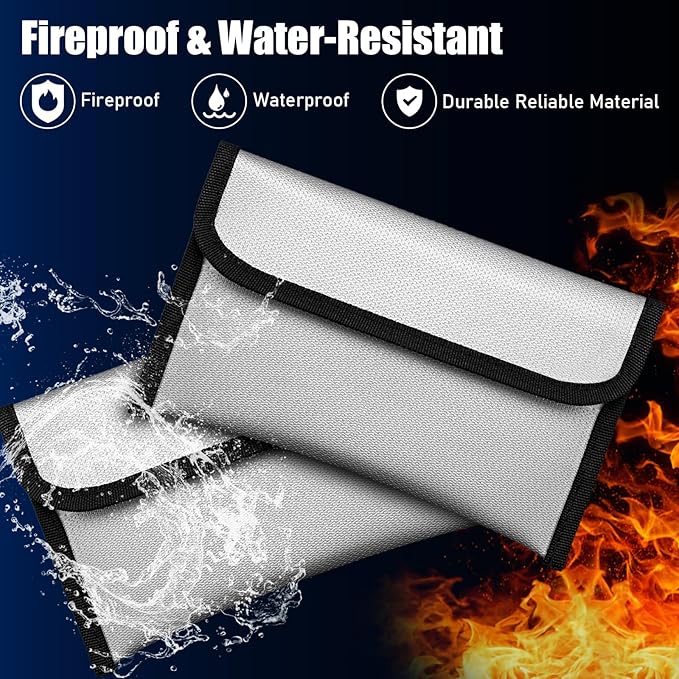 Leinuosen 6 Pack Small Fireproof Bag 8 x 5 Inch Fireproof Money Waterproof Pouch Document Bag with Zipper Silicone Coated Money Holder Safe Accessories for Valuables Passport (Silvery)