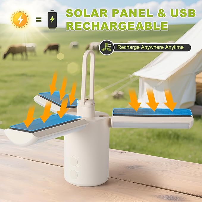 Solar Camping Lantern 8000mAh–Rechargeable,Foldable Camping Light,Stepless Dimming,Flashlight & SOS Modes,USB Charging,Waterproof & Portable Handle,Ideal for Camping,Emergency,Travel,Outdoor,Home Use