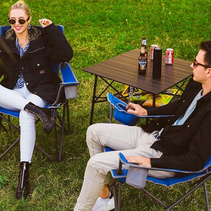 SUNNYFEEL Oversized Folding Camping Chair 500 LBS Heavy Duty Lawn Chairs for Adults Blue Portable Folding with Armrest, Cup Holder, Pocket ＆Bag for Outdoor Camping/Beach/Travel/Picnic/Fishing