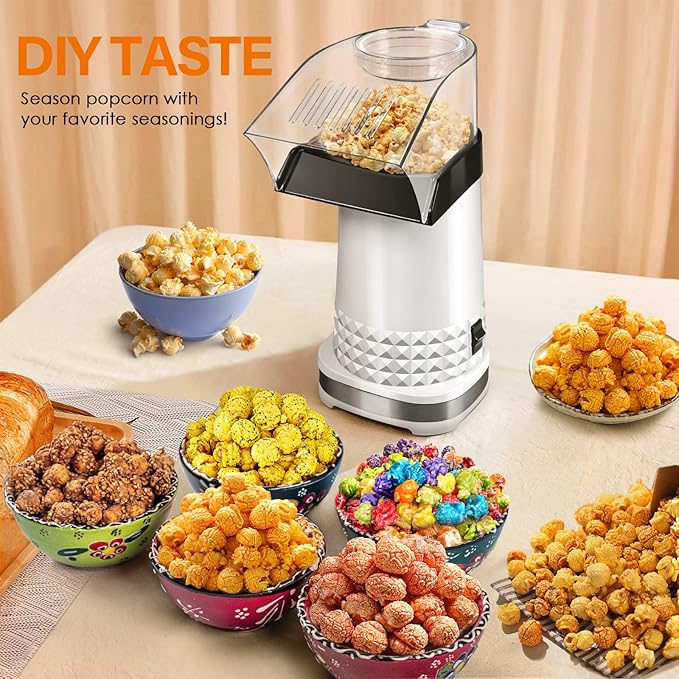 Fast Hot Air Popcorn Popper Maker with Measuring Cup, No Oil, Electric Popcorn Machine with On/Off Switch for Family Movie Nights, Parties, Popcorm Poppers for Home-Diy, 4.5 Quarts, Etl Certified