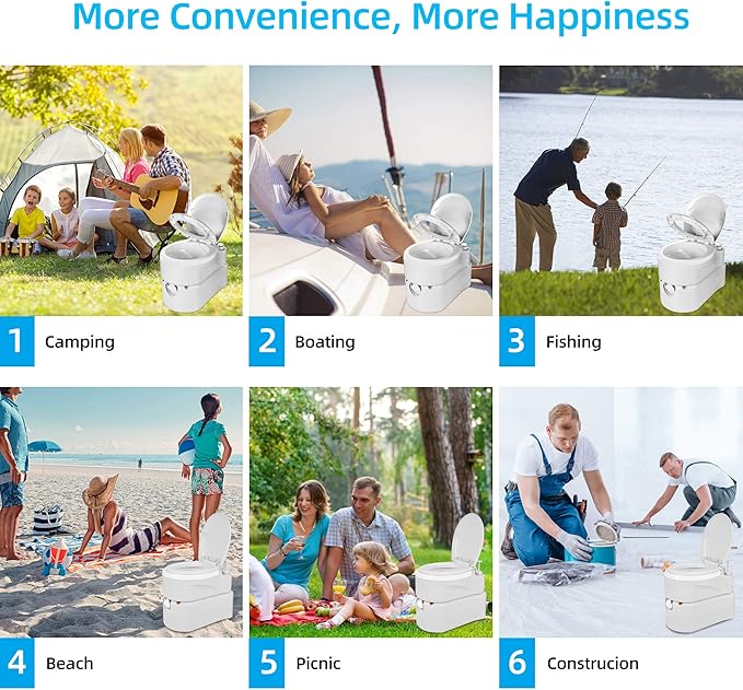 YITAHOME Portable Toilet Integrated 6.3 Gallon, Travel RV Potty with Level indicator, T-type Water Outlets, Anti-Leak Handle Pump, Rotating Spout, for Camping, Boating, Trips (External Water Inlet)