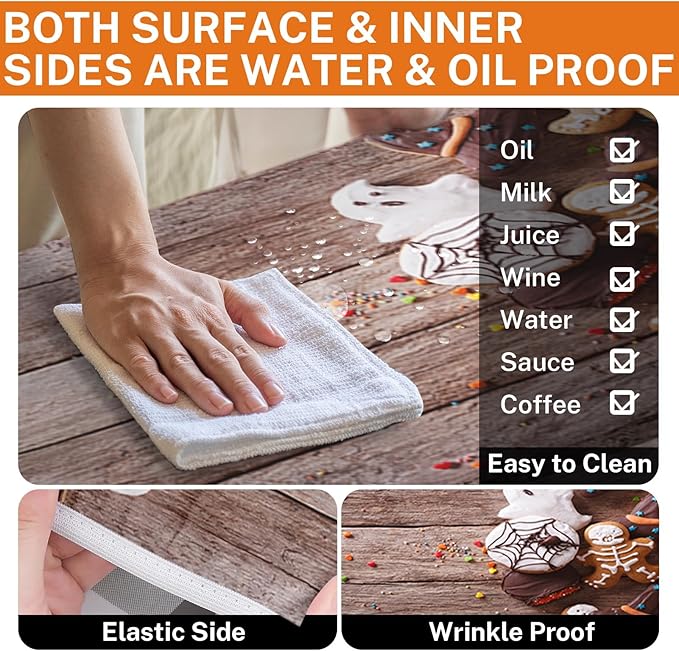 Picnic Table Cover with Bench Covers Elastic Edges, Halloween Skeleton Fitted Table Cover, Outdoor Camping Essentials 72 Inch 3PCS, Waterproof Camping Fitted Tablecloth with Drawstring Bag