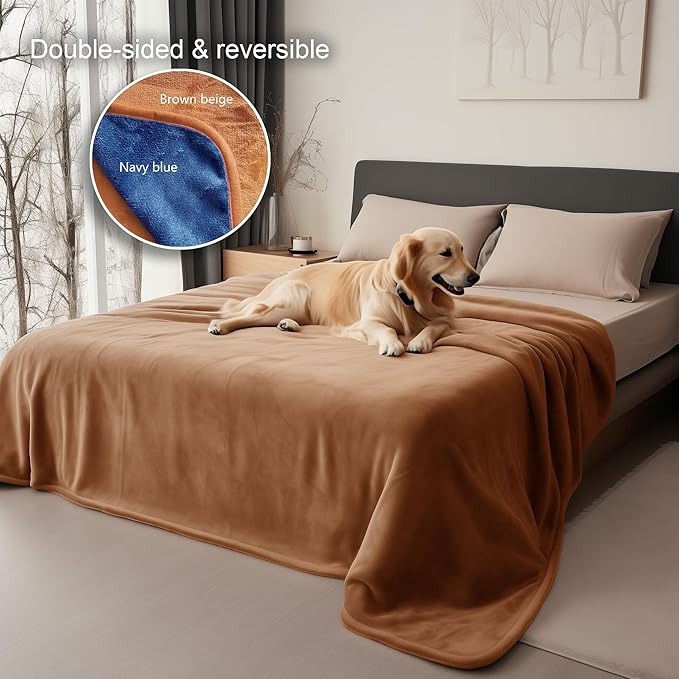 King Size Waterproof Blanket, Water Resistant, Water Proof, Stain Proof, Leakproof & Spill-Proof Reversible Flannel Fleece (Velvet Brown & Twilight Blue, 90x108)