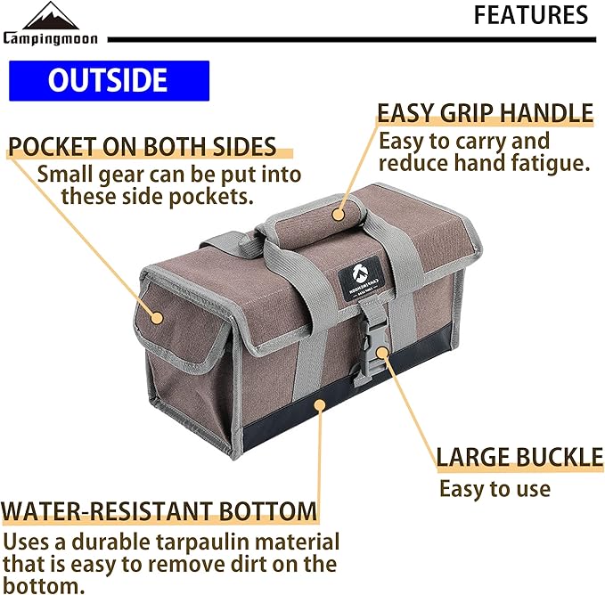 CAMPINGMOON 13.8-inch Bottom Waterproof Outdoor Camping Tent Stakes Hammer Multi-Container Storage Bag B-150C