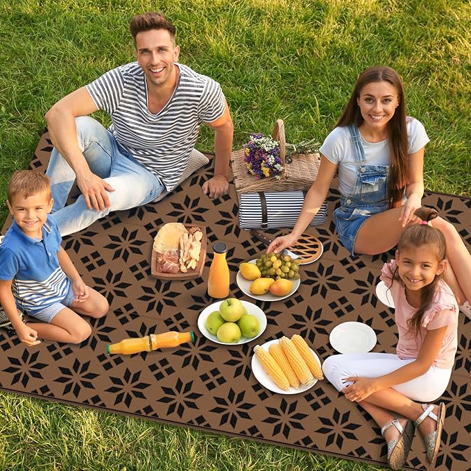 Reversible Rugs Plastic Rug Outdoor Rug Lightweight Outside Mats Modern Outdoor Rug for Patio Portable Mats for RV Backyard Deck Picnic Beach (6x9, Yellow Flower)