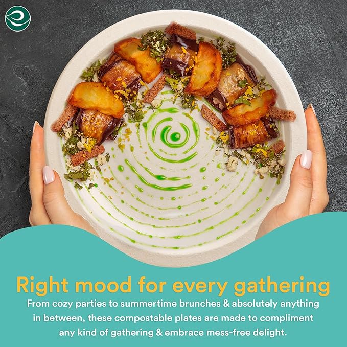 ECO SOUL 100% Compostable 10 Inch Paper Plates 500 [4x125 Pc] Disposable Bulk Party Plates I Heavy Duty Eco-Friendly Sturdy Dinner, Wedding, Event Plates I Biodegradable Unbleached
