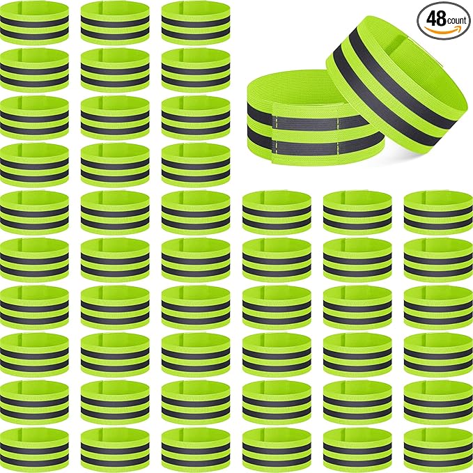Zubebe 48 Pieces Reflective Bands Reflector Bands for Wrist, Arm, Ankle, Leg, High Visibility Reflective Gear Safety Reflector Tape Straps for Night Walking, Cycling and Running