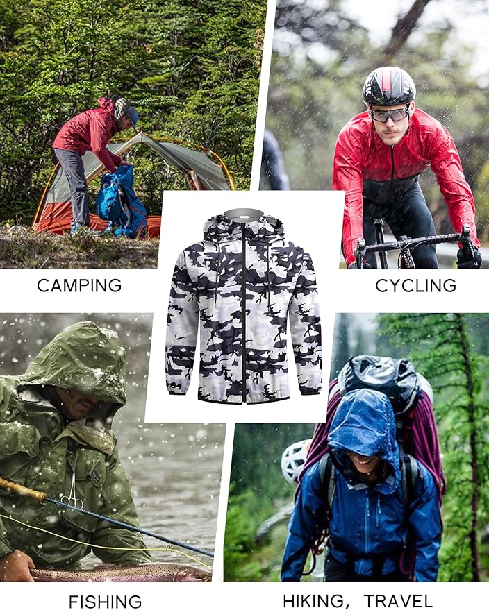 COOFANDY Men's Packable Rain Jacket Lightweight Waterproof Raincoat with Hood Travel Hiking Golf Windbreaker