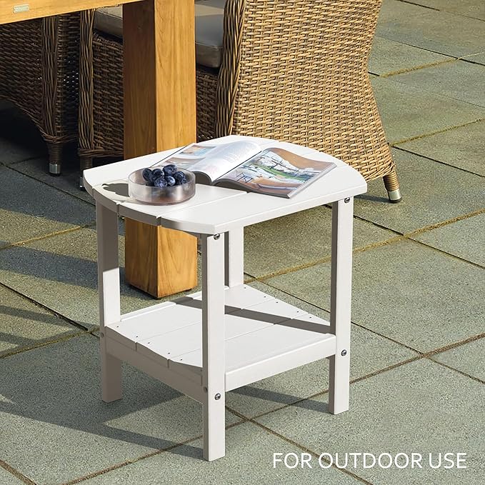 TORVA Patio Adirondack Side Table, Outdoor End Tables All-Weather Resistant HDPE Humidity-Proof Long Time Use for Deck, Lawn,Garden, Porch, Backyard End Table（White Color）(2 Tier)