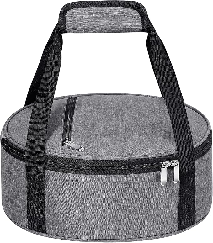 Round Insulated Casserole Carrier, Pie Carrier Bag, Portable Casserole Carrier for Hot or Cold Food Lunch Tote, Lunch Bag for Parties Picnic, Fits 12.5" Baking Dish, Grey