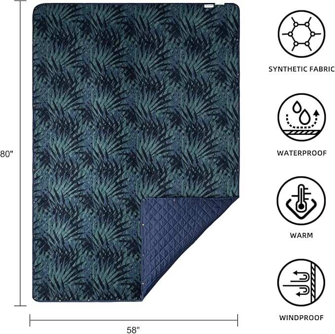 Outdoor Waterproof Blanket, Foldable Fleece Stadium Blanket for Outdoor Sports Event, Camping, Concerts, Car, Pet, Picnics - Windproof, Wearable, Machine Washable 80" x 58"