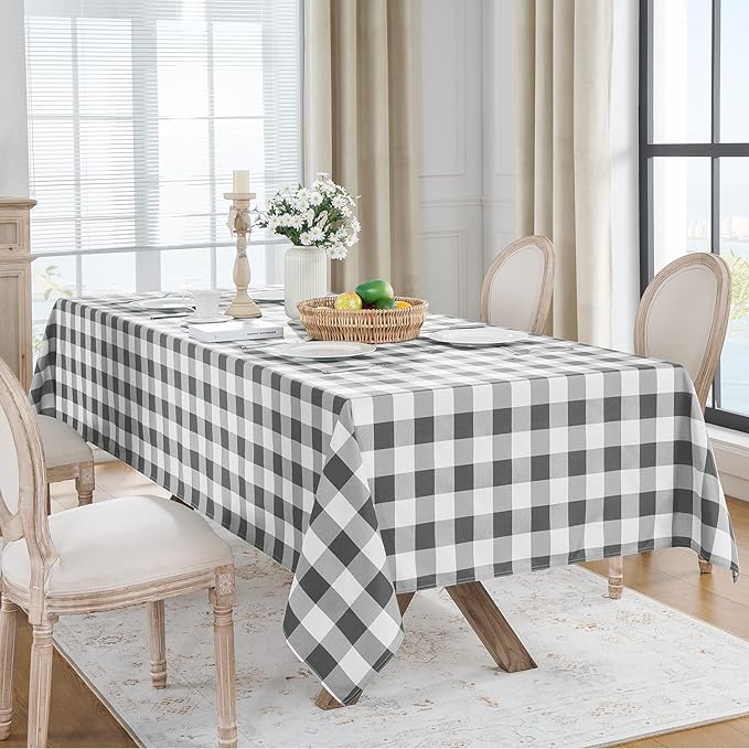 Softalker Gingham Checkered Rectangle Tablecloth - Waterproof Buffalo Plaid Table Cloth Stain Resistant Washable Table Cover for Picnic/Camping/Outdoor - Grey and White, 60 x 120 Inch
