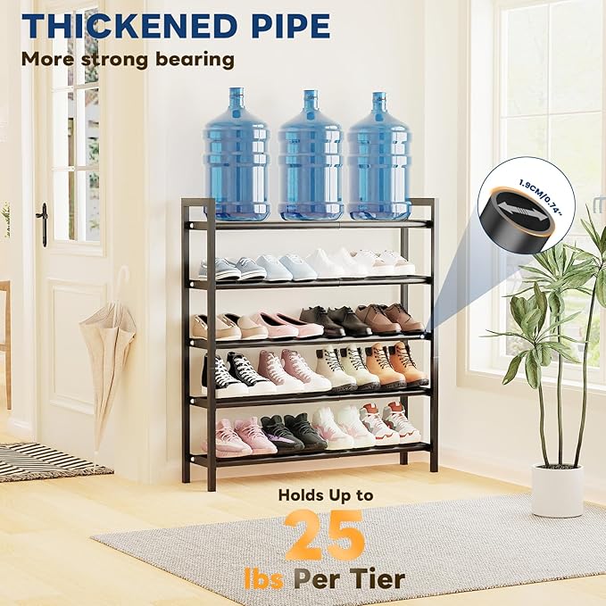 Mavivegue Expandable Shoe Rack, 4-Tier Shoe Organizer for Closet, Adjustable Shoe Rack for Front Door Entrance, Entryway