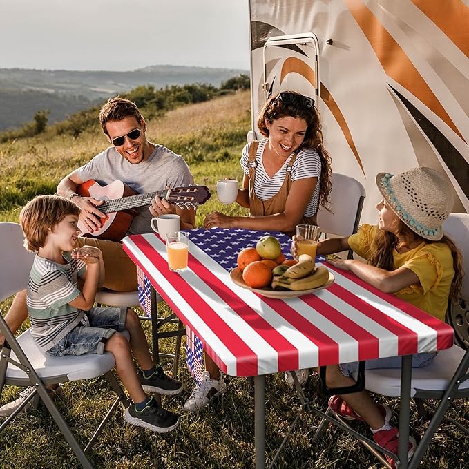 Picnic Table Cover with Bench Covers Fitted Elastic Non Slip Heat Resistant Camping Tablecloths for 8 Feet Rectangular Tables Travel Trailers Gadgets Summer Garden Supplies Gifts for Friends