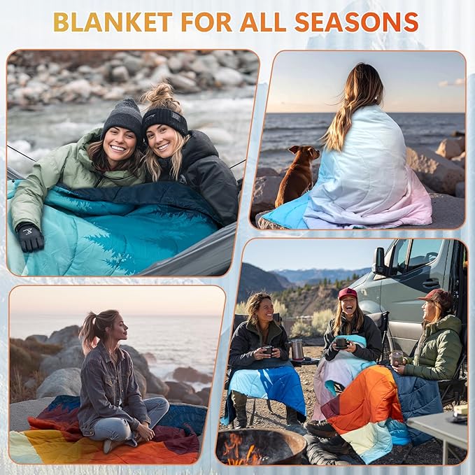 Outdoor Camping Blanket, Packable Down Alternative Puffy Camping Blankets Lightweight Water-Resistant Compact Outdoor Blanket for Airplane Travel Picnic Stadium Hiking Party Cold Weather 55"x78.8"