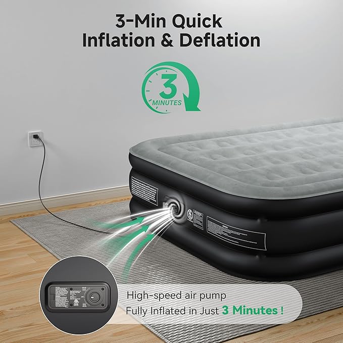 Air Mattress Twin with Built-in Pump 18", Comfortable Self-Inflating Air Mattress with High-Speed Pump, Durable Blow Up Mattress Twin with Storage Bag for Guests, Camping, Travel