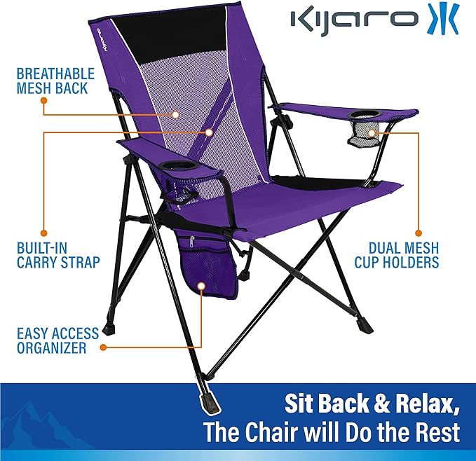 Kijaro Dual Lock Portable Camping Chairs - Enjoy the Outdoors with a Versatile Folding Chair, Sports Chair, Outdoor Chair & Lawn Chair - Dual Lock Feature Locks Position – Kawachi Purple
