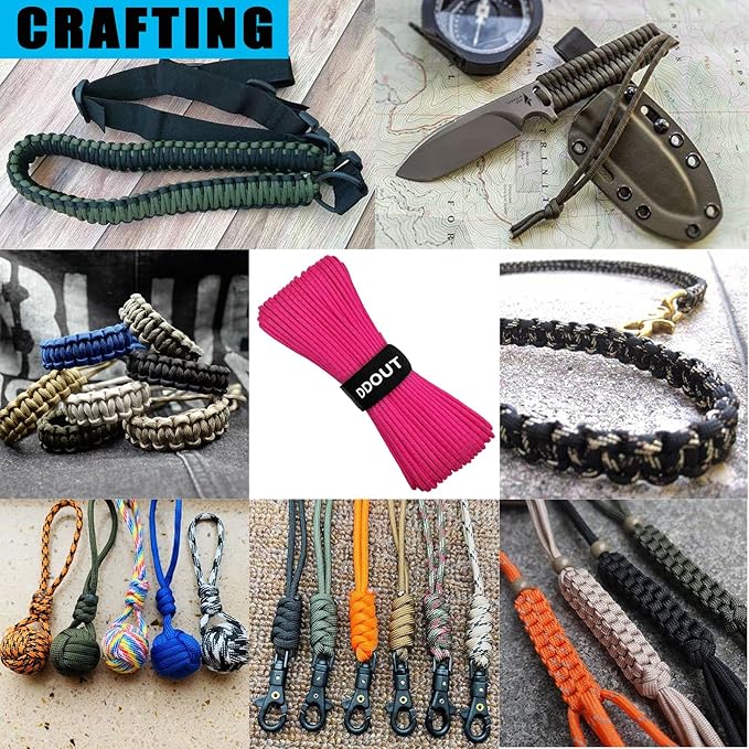 Paracord Nylon Rope Pink 100ft with 7-Strand Core, 10 Colors and 50/100/200 ft, Type III Parachute Cord 4mm for Camping, Survival, Hiking, DIY, Crafting, Outdoor Utility Rope