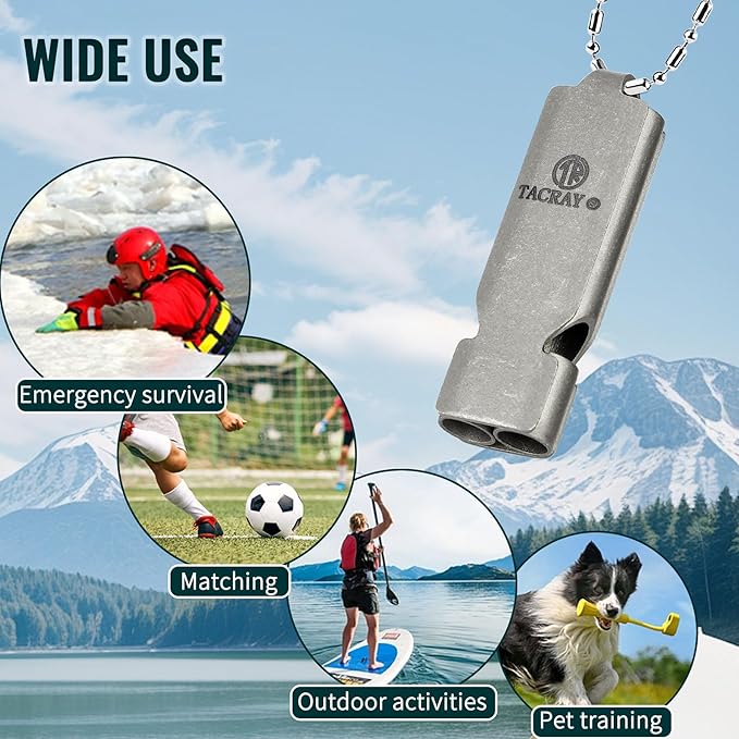 TACRAY Emergency Whistles Lifeguard Safety Whistle with Neck Chain and Keychain for Outdoor Camping Hiking