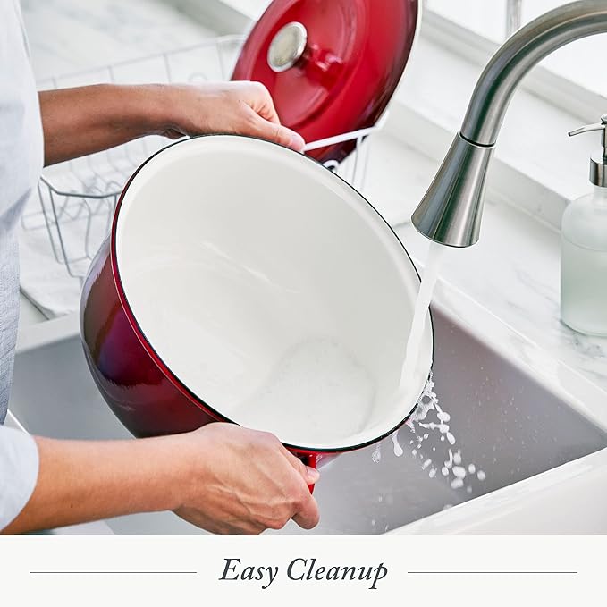 Merten & Storck 5.3QT Round Dutch Oven Casserole Pot with Lid, European Crafted Enameled Iron Stockpot, Induction & All Cooktops, Braising, Stews, Roasting, Slow Cooking, Sourdough, Foundry Red