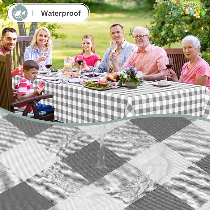 misaya Rectangle Waterproof Vinyl Table Cloth, Buffalo Flannel Backed Tablecloth, Wipeable Plastic Table Cover for Dinner, Kitchen, Outdoor (54" x 78", Grey and White)
