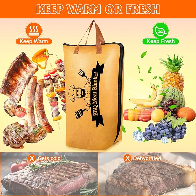 BBQ Blanket for Resting Meat, Meat Resting Blanket for Grilling Accessories, Reusable Smoker Grilling Meat Insulated Resting Bag with Wide Mouth for Large Brisket/Beef/Steaks (Regular 21in)