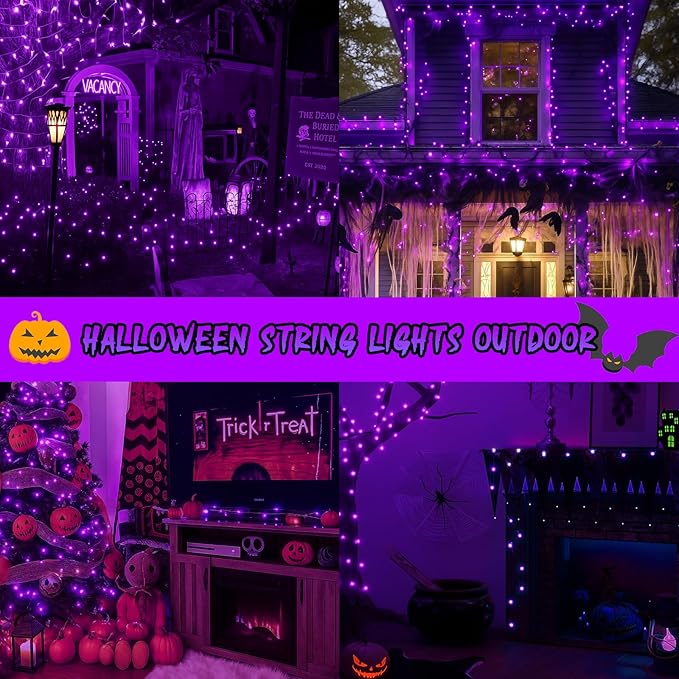 SANJICHA Purple Extra-Long 66FT 200 LED Halloween Lights for Indoor/Outdoor, Super Bright 8 Lighting Modes Plug in String Lights for Halloween Decorations Bedroom Party Garden Patio Tree (Purple)