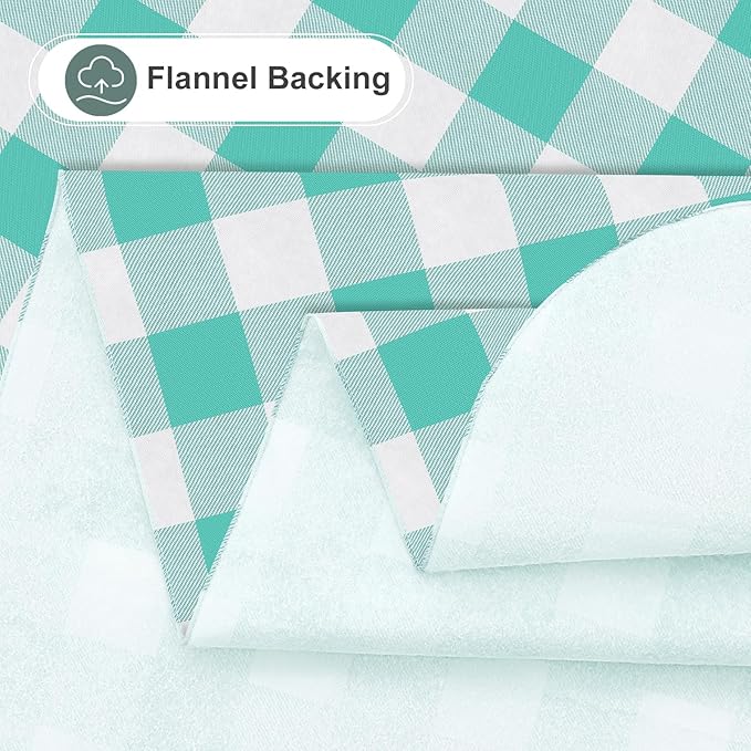 misaya Rectangle Waterproof Vinyl Table Cloth, Buffalo Flannel Backed Tablecloth, Wipeable Plastic Table Cover for Dinner, Kitchen, Outdoor (52" x 70", Teal and White)