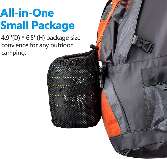 Odoland Camping Cookware Stove Carabiner Canister Stand Tripod and Stainless Steel Cup, Tank Bracket, Fork Spoon Kit for Backpacking, Outdoor Camping Hiking and Picnic