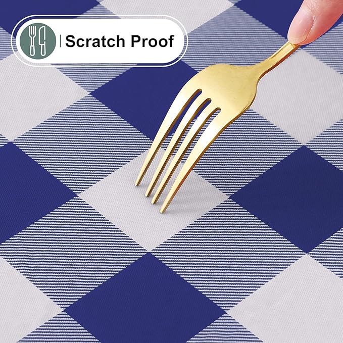 misaya Buffalo Rectangle Picnic Tablecloth, 6 Foot Elastic Fitted Vinyl Table Cloth with Flannel Backing, Waterproof Plaid Table Covers for Dining, Camping, Outdoor (Navy and White, 30" x 72")